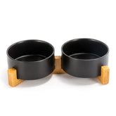 SPUNKYJUNKY ceramic dog cat bowl set with wooden stand for neat mealtime