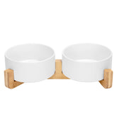 SPUNKYJUNKY ceramic dog and cat bowls on a wooden stand for mess-free meals