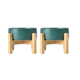 SPUNKYJUNKY ceramic elevated bowls on stand for easy setup.