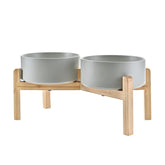 SPUNKYJUNKY elevated ceramic dog bowl in grey with 7.3-inch diameter and 42 oz capacity.