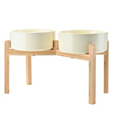 SPUNKYJUNKY elevated ceramic bowls provide comfortable dining height for large dogs.