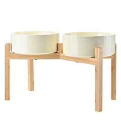 SPUNKYJUNKY elevated ceramic bowls provide comfortable dining height for large dogs.