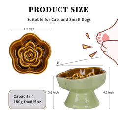 S&Q'S CERAMICS elevated cat bowl tilting 4.2 inches reduces neck strain.