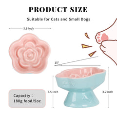 SQS Ceramics elevated tilt cat bowl pink reduces neck strain during meals