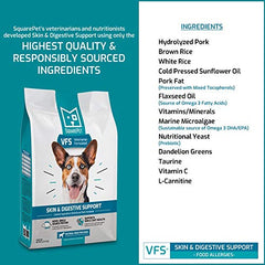 SquarePet VFS feeding guide illustration, portioning for different dog weights.