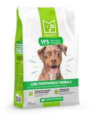SquarePet VFS low phosphorus formula dog food bag shows turkey and eggs for kidney health support.