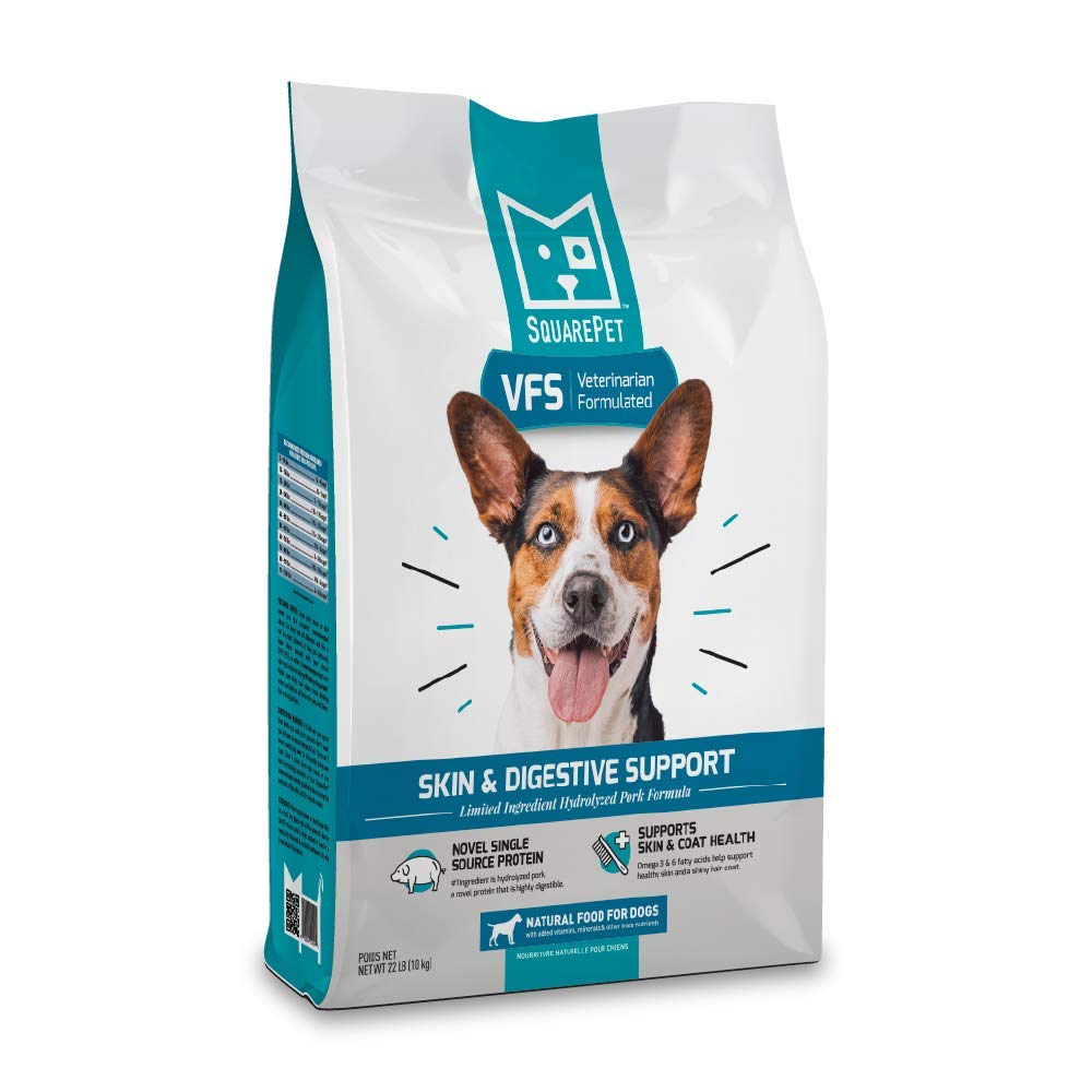 SquarePet VFS skin and digestive support bag showcases premium formula for sensitive dogs.