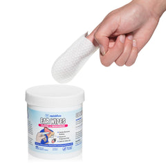 Squishface ear wipe close-up showing a soft texture safe for sensitive ears.