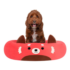 Squishmallows Cici Red Panda pet bed top view with ultrasoft fabric for cuddly naps