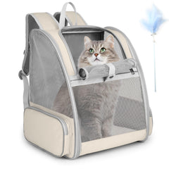 SSAWcasa cat backpack carrier beige front view showing roomy interior for small pets