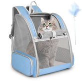 SSAWcasa cat backpack carrier in blue, front view for easy pet monitoring.