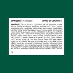 Standard Process Canine Enteric Support label closeup shows holistic ingredients for gut health.