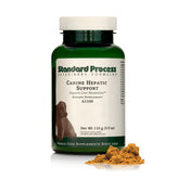 Standard Process Canine Hepatic Support bottle label highlights liver health support for dogs