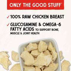 Close-up of Stella & Chewy's freeze-dried chicken breast texture and lean protein.