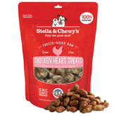 Stella & Chewy's freeze-dried chicken heart treats shown in packaging for easy stocking and quick rewards.