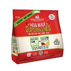 Stella & Chewy's freeze-dried duck meal mixer bag highlights high-protein raw topper