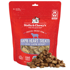 Stella & Chewy's freeze-dried lamb heart treat bag showcasing convenient 3oz packaging.