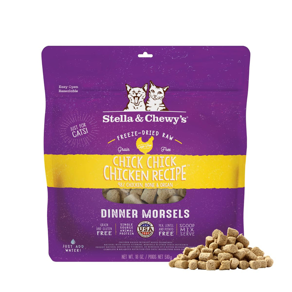 Stella & Chewy's freeze-dried chicken morsels for cats, protein-rich and grain-free.