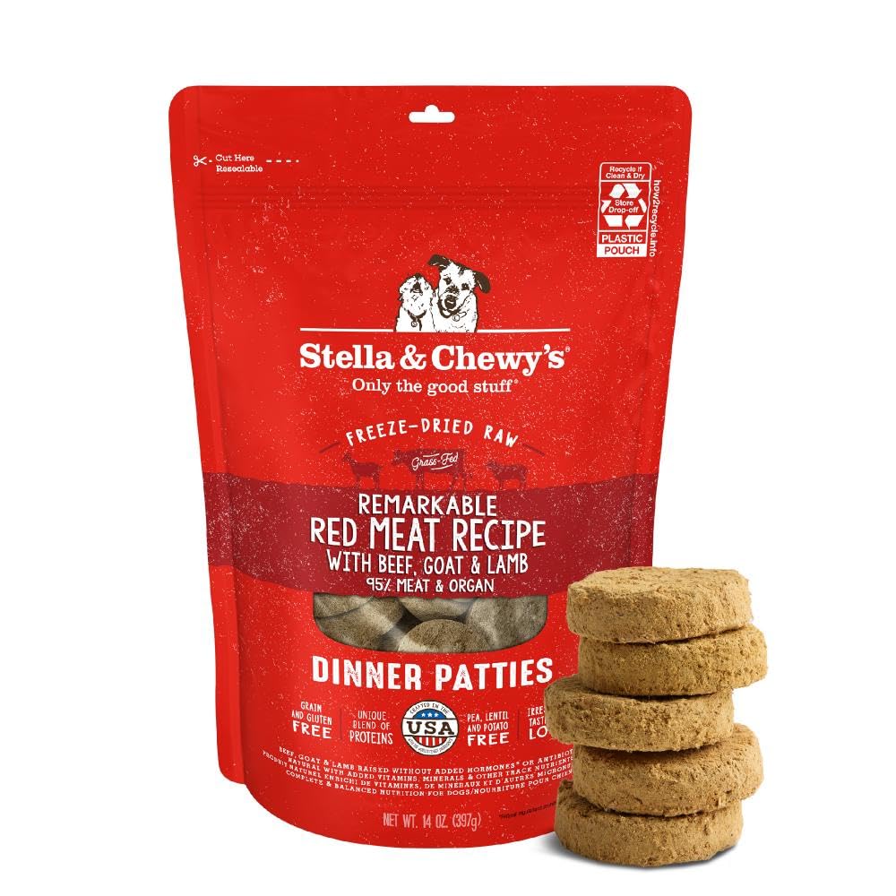 Stella & Chewy's freeze-dried patties package for convenient raw dinners for picky eaters.