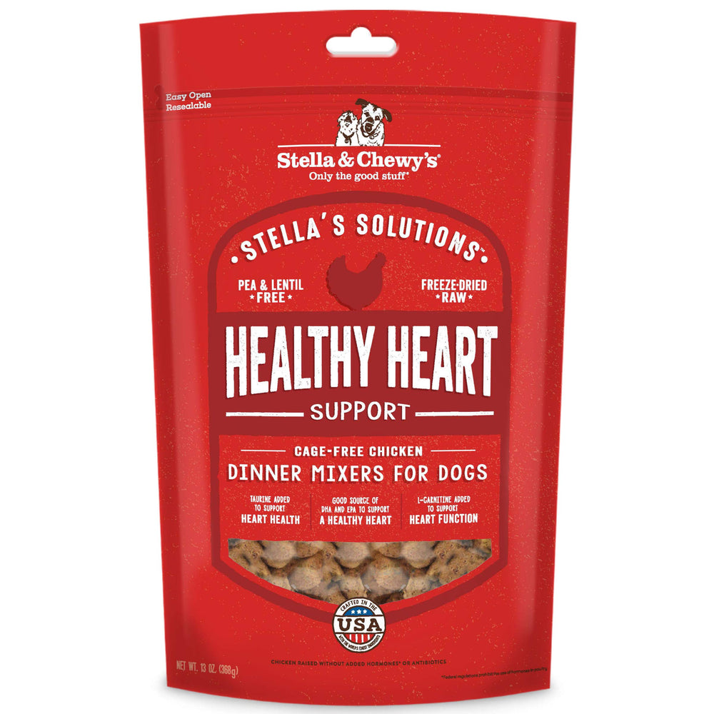 Stella & Chewy's freeze-dried raw dog food bag highlighting heart health.