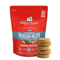 Stella & Chewy's venison patties pack showcasing premium, small-batch USA-made nutrition