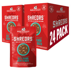 Stella & Chewy's Shredrs pouch showing grass-fed beef and salmon for a complete meal