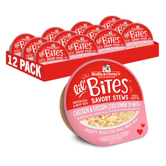 Stella & Chewy's Lil Bites cup with shredded chicken for protein-rich small-dog meals.