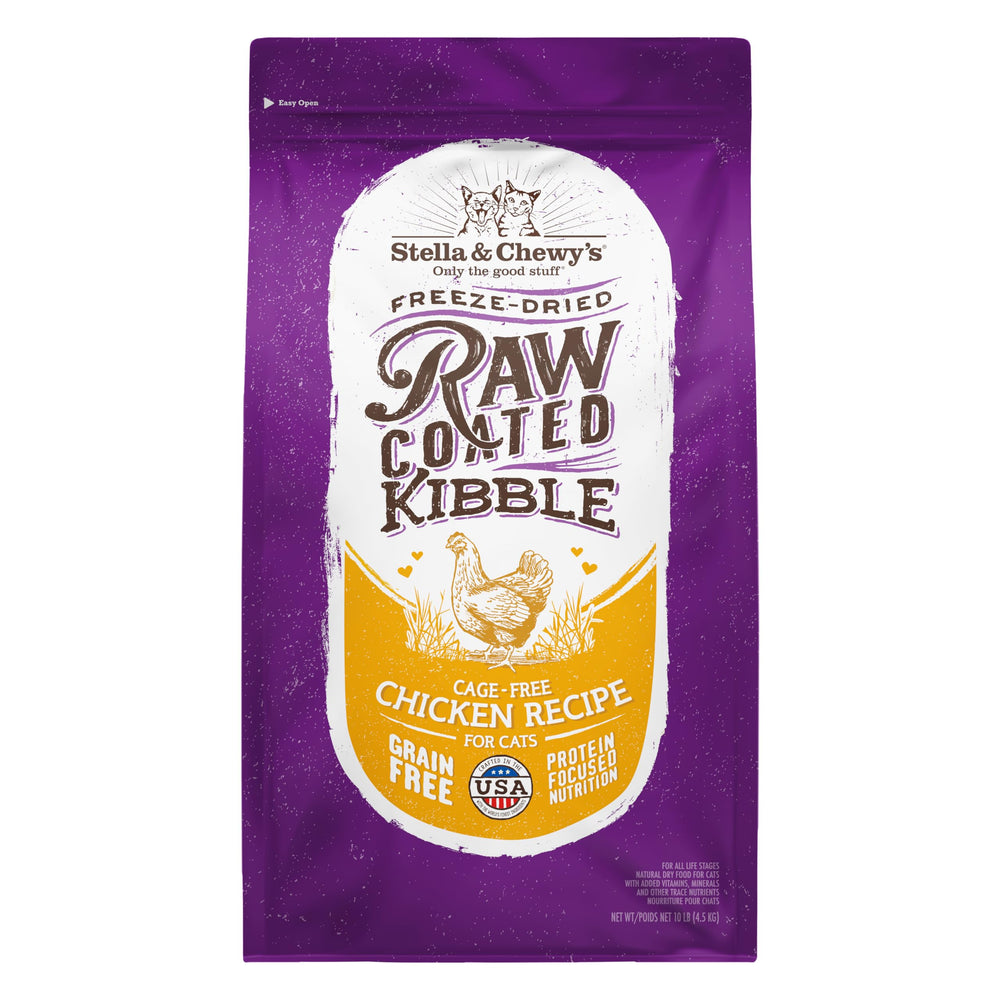 Stella & Chewy's packaging of raw-coated kibble with a 10 lb bag for easy storage.