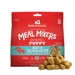 Stella & Chewy's puppy freeze-dried meal mixers in bag for convenient feeding.