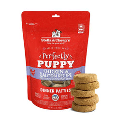 Stella & Chewy's puppy patties close-up highlighting high-protein raw bites for growth.