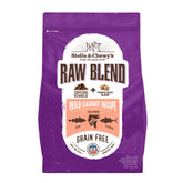 Stella & Chewy's Raw Blend kibble with wild salmon pieces supporting a shiny coat.