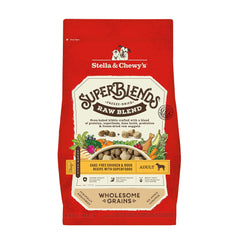 Stella & Chewy's SuperBlends bag front featuring cage-free chicken and duck for a complete meal.