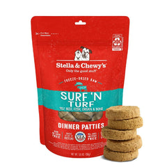 Stella & Chewy's Surf N Turf Patties in a bowl, appealing texture for picky eaters
