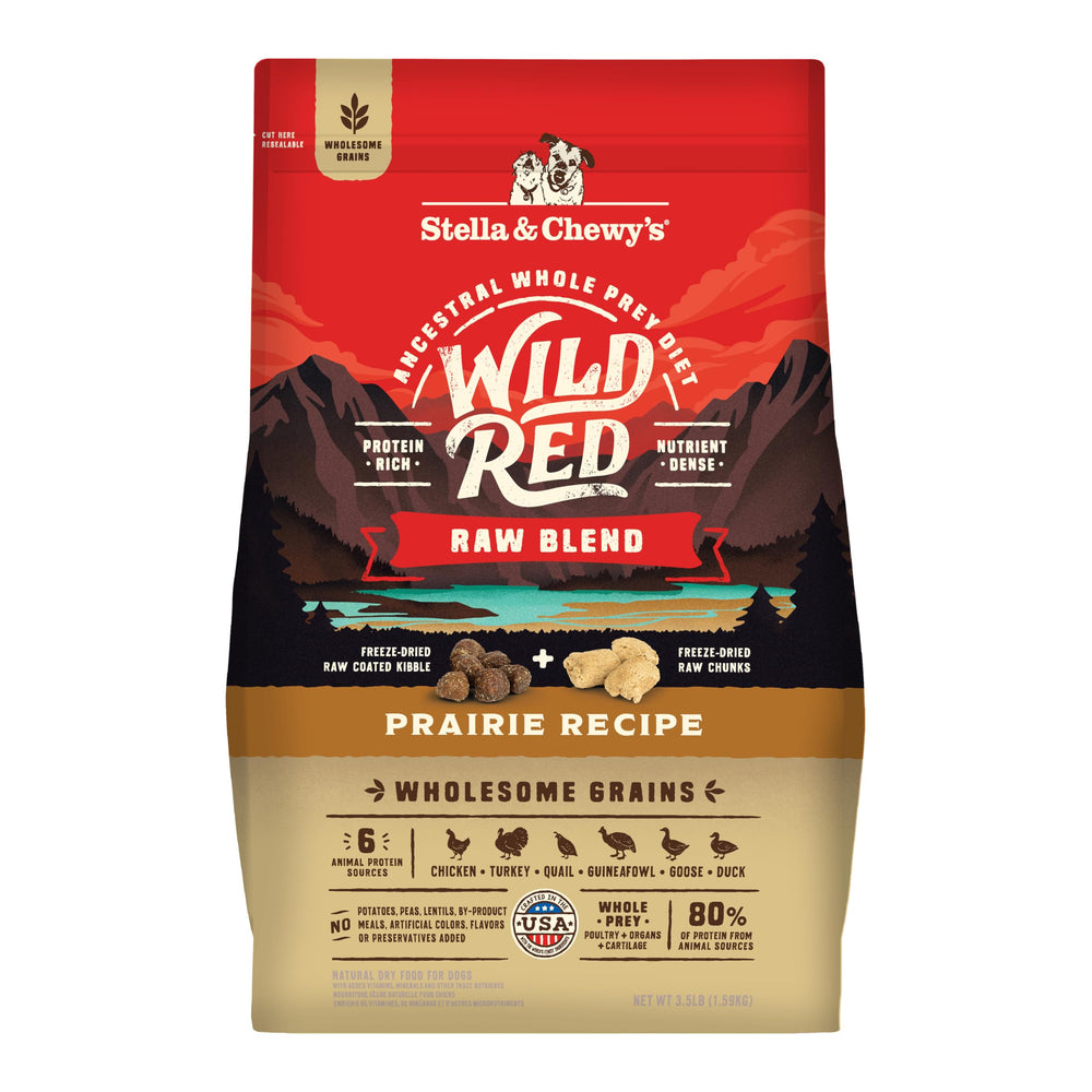 Stella & Chewy's Wild Red Raw Blend bag front showcasing protein-rich nutrition for active dogs