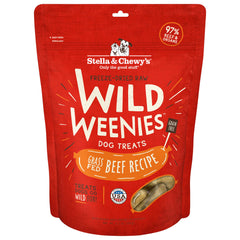 Stella & Chewy's Wild Weenies bag front, high-protein dog treat for training.