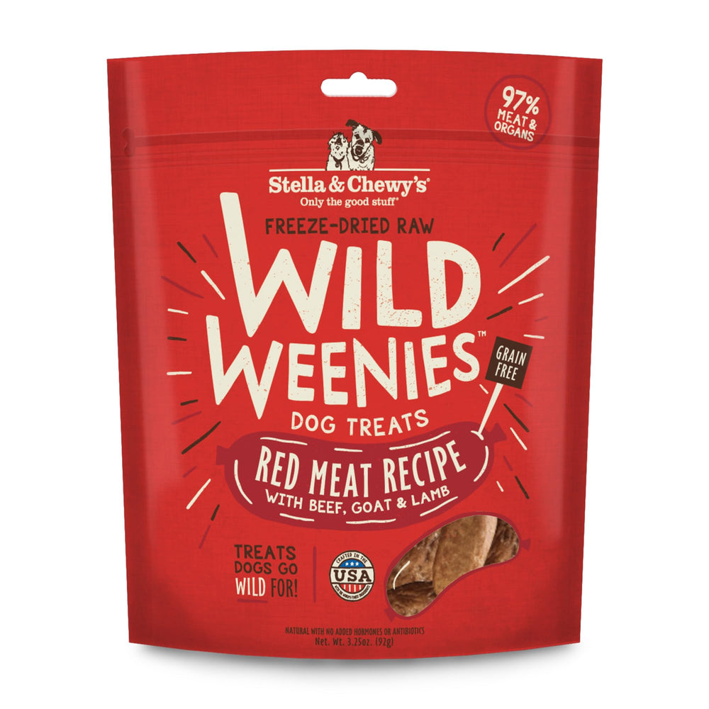 Stella & Chewy's Wild Weenies bag front view, all-natural training treat