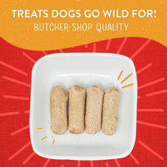Dog enjoys Stella Chewys Wild Weenies during a training session.