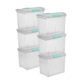 Sterilite ShowOffs 6 pack file boxes with clear base and lid for quick content identification.