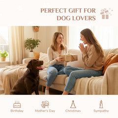 Storieme dog memorial 4.9-inch size fits desk, shelf, or urn display.