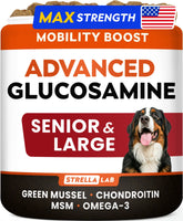 STRELLALAB Advanced Glucosamine hip joint chews in bottle to support senior dogs