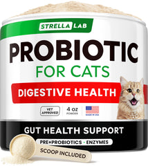 StrellaLab Cat Probiotic Powder bottle ready to mix for feline digestive support.