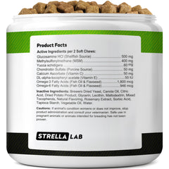 STRELLALAB Glucosamine dog treats chews close-up emphasize flavor and mobility benefits.