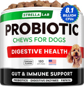 STRELLALAB Dog Probiotics Chews jar full for gentle gut support