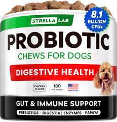 STRELLALAB Dog Probiotics Chews jar full for gentle gut support