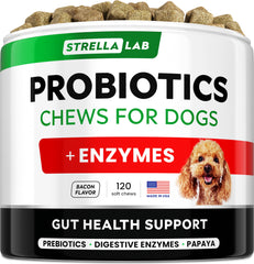 StrellaLab dog probiotics treats in bacon flavor for picky eaters.