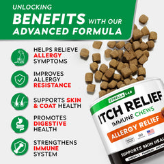 StrellaLab Dog Itch Relief Chews closeup bottle shows tasty, easy-to-chew bites