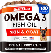 STRELLALAB fish oil dog treats in a jar, boosting omega intake.