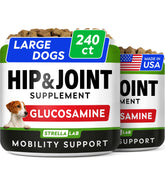 STRELLALAB glucosamine dog chews in bacon flavor support joint comfort for active dogs.