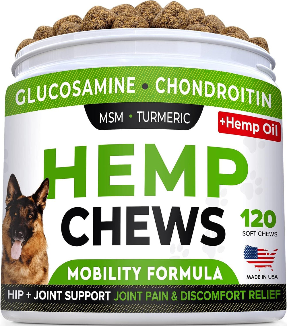 STRELLALAB glucosamine for dogs bottle with daily joint-support chews.