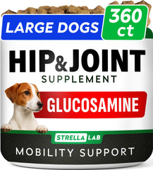 STRELLALAB glucosamine dogs chews 360-pack bottle for ongoing joint support